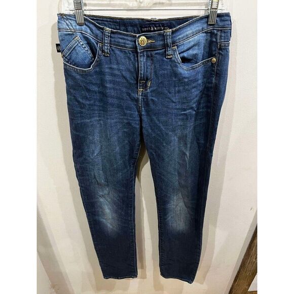 Rock Republic Jeans Womens Berlin Size 8M Blue Mid Rise Straight Embellished - Picture 1 of 8